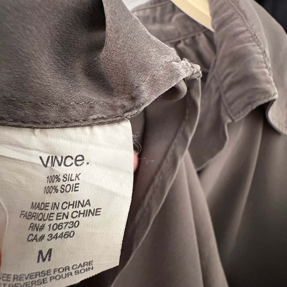 Vince Silk Taupe V-Neck Relaxed Blouse - Picture 2 of 9